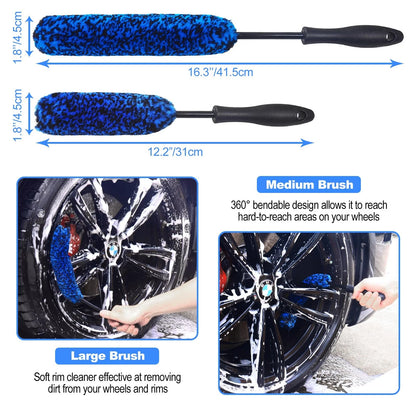 3X Wheel Brush Kit for Cleaning and Tire (3P-BLUE, Blue)