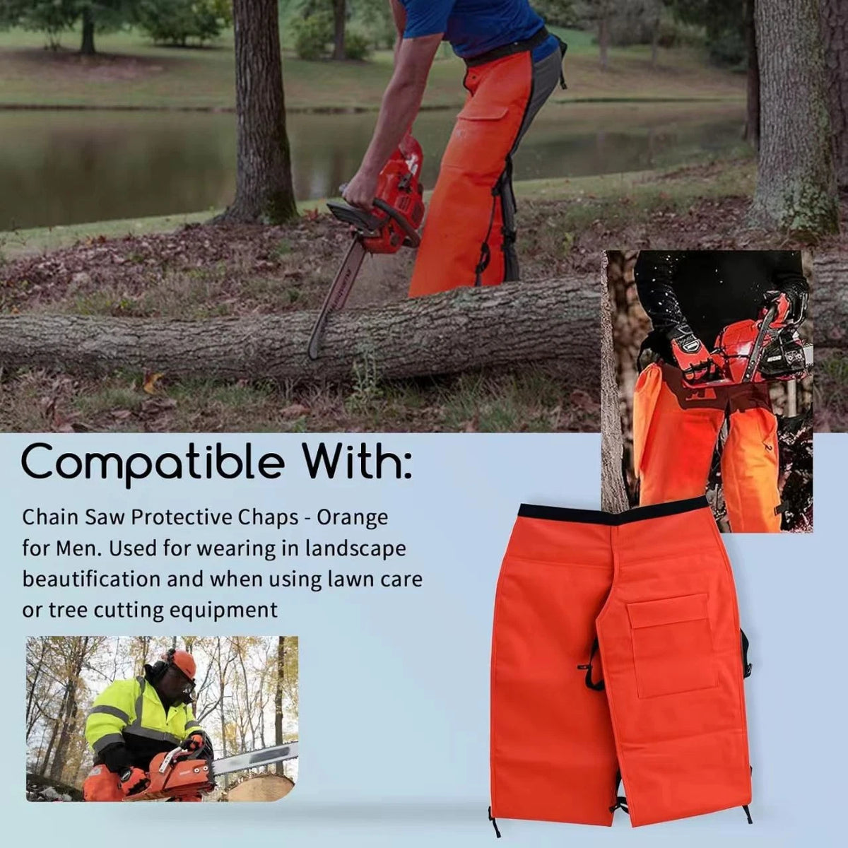 Chain Saw Protective Chaps for Men (Waist 22-39", Adjustable, Orange)