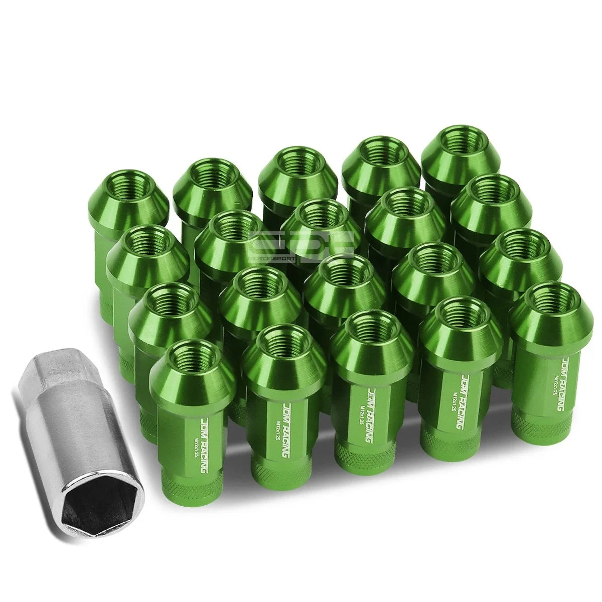 20 PCS Open End M12x1.25 50mm Tall Green Aluminum Lug Nuts + Adapter