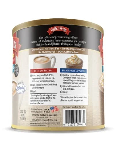 Caffe D'Vita Sugar Free French Vanilla Cappuccino Instant Coffee Powder 1.5 Lb
