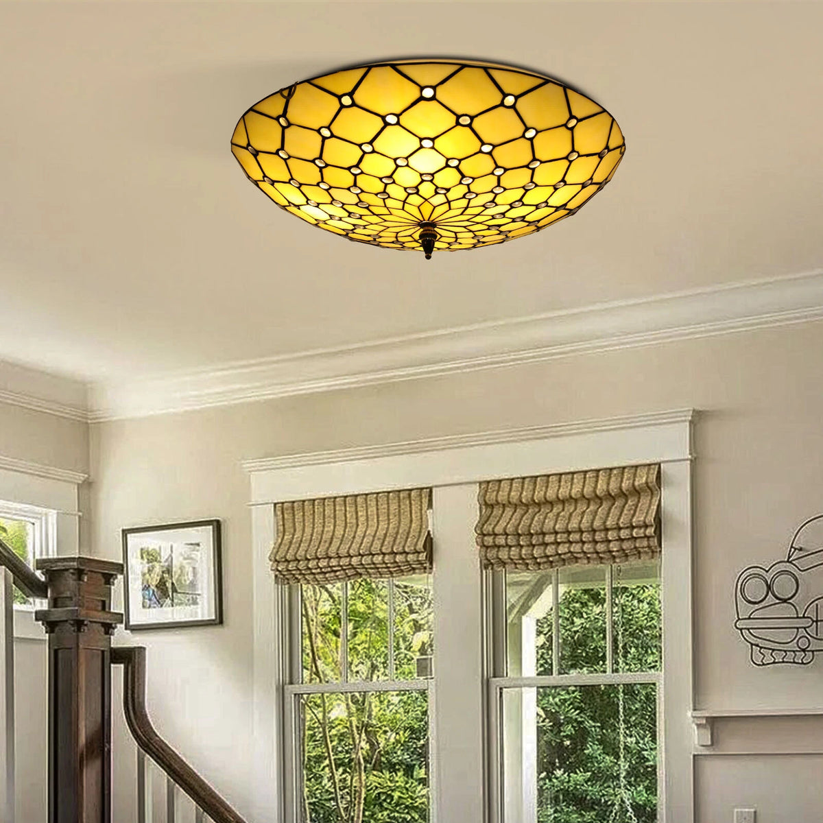 4-Light Stained Glass Ceiling Lamp for Vintage Style (No Part Numbers)