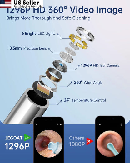 Ear Wax Removal Tool Camera with 1296P for Ear Cleaning