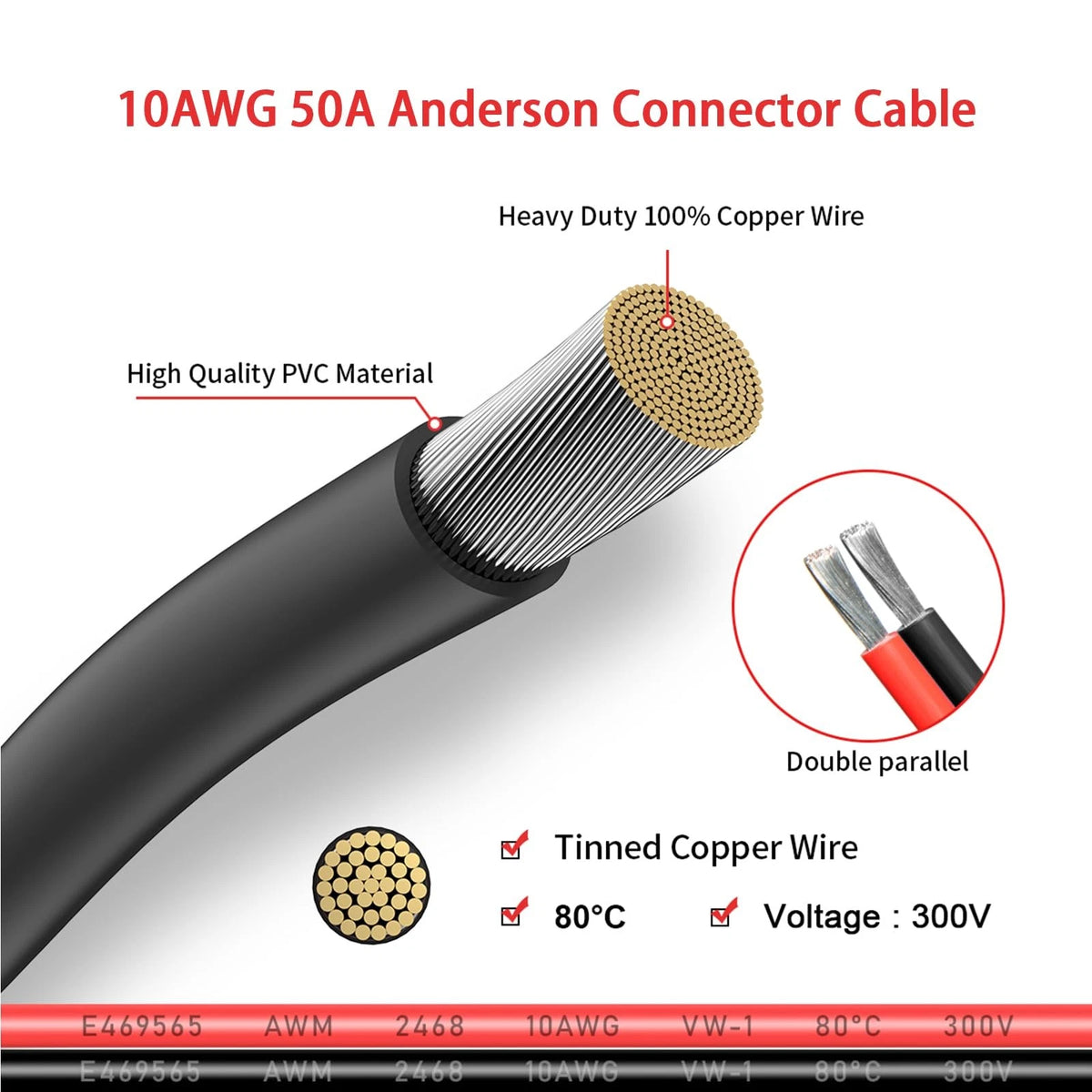 2FT Anderson 50amp O Ring Terminal 10AWG SB50 for Automotive Applications