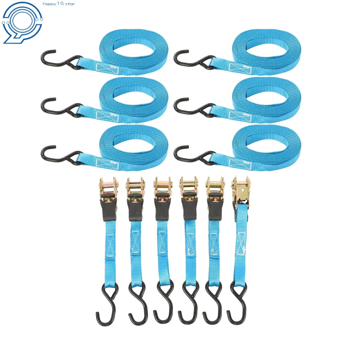 Set of 6 Ratchet Straps 1 Inch 20ft 1700LBS with Hooks