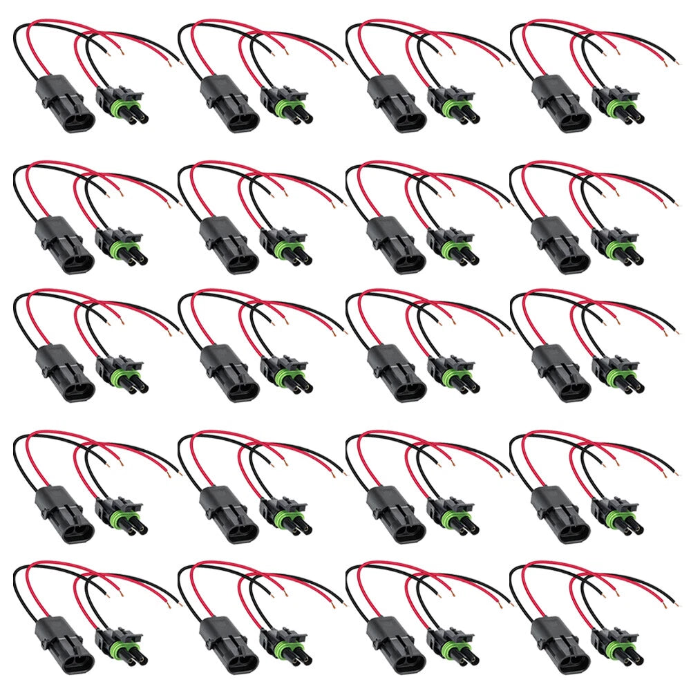 20 Pairs 2-Wire Weather Pack Connector Kit with 10" 16 AWG Wires