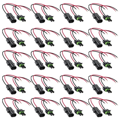 20 Pairs 2-Wire Weather Pack Connector Kit with 10" 16 AWG Wires