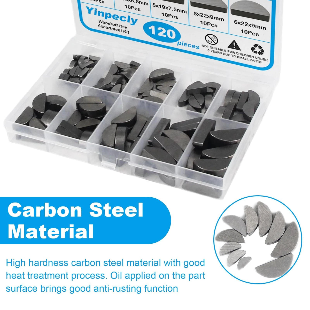 120pcs Woodruff Key Assortment Kit for Various Applications (BM2506N0501XY-FBA)