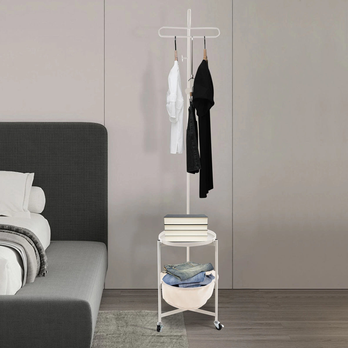 3-Hook Coat Rack Organizer with Tray for Home Use