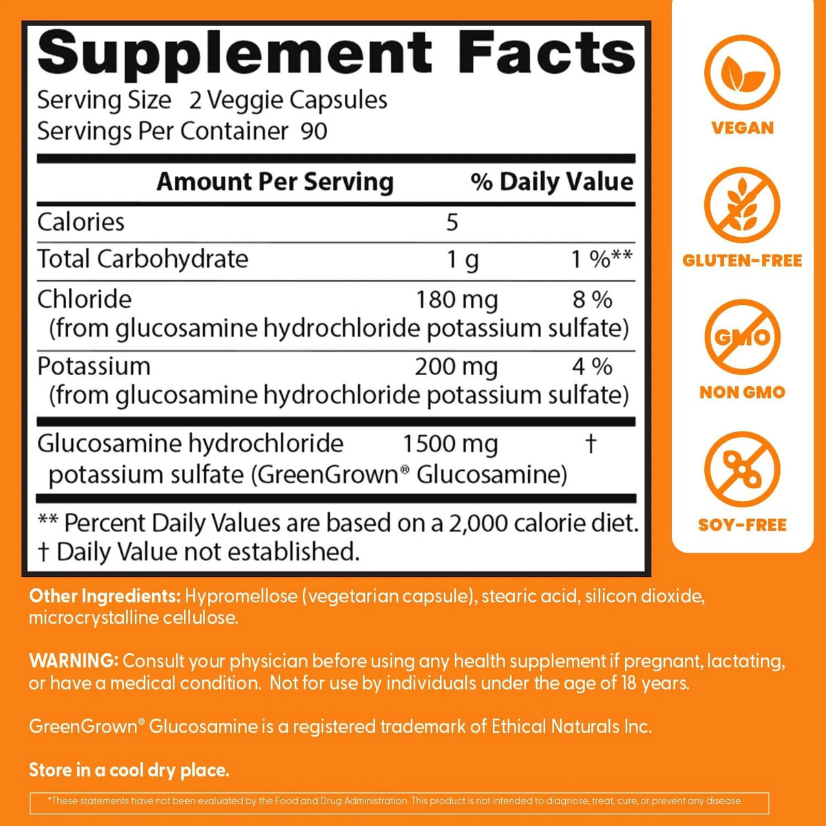 Vegan Glucosamine Supplement 180 Count for Joint Support (Pack of 1)