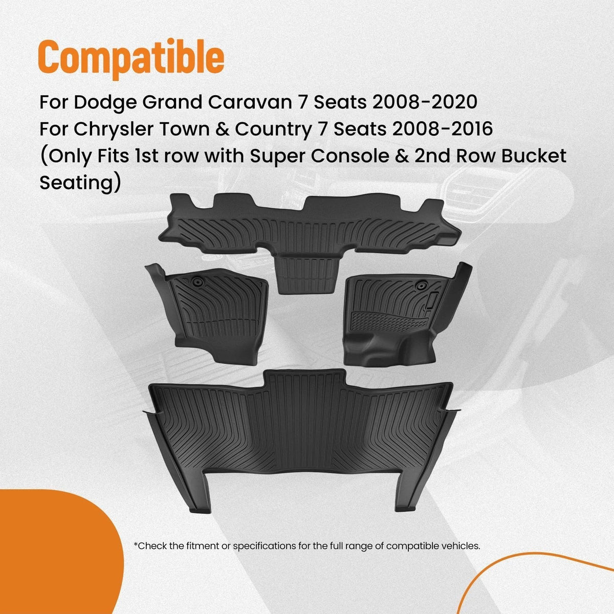 All Weather Floor Mats for Dodge Grand Caravan (2008–2020) TPE Black