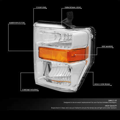 Pair of Chrome Housing Amber Side Headlights for Ford Super Duty (2008–2010)