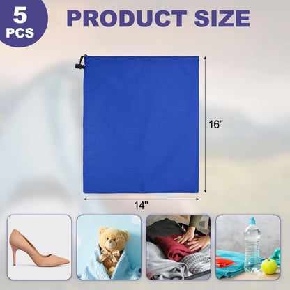 Set of 5 Drawstring Bags for Various Uses (14x16 inch, Dark Blue)