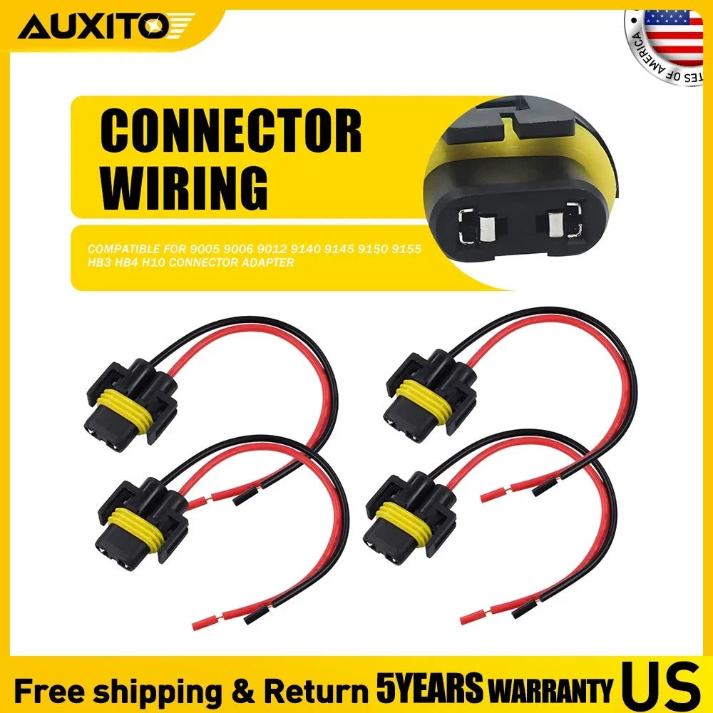 Set of 4 Headlight Fog Light Connector Wiring Harness for Universal Vehicles