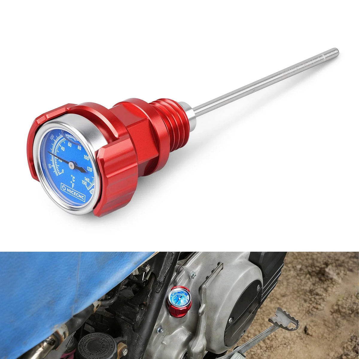 NICECNC Oil Dipstick with Temperature Gauge for Yamaha Banshee 350 (1987–2006) Red
