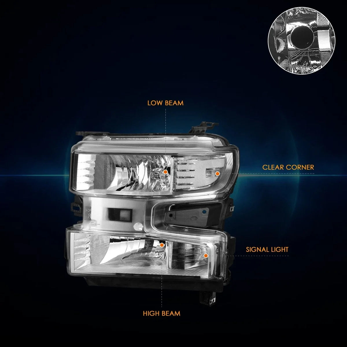 Clear Corner Headlight Lamp Chrome for Silverado 1500 WT/Custom Trail Boss (2019–2024)