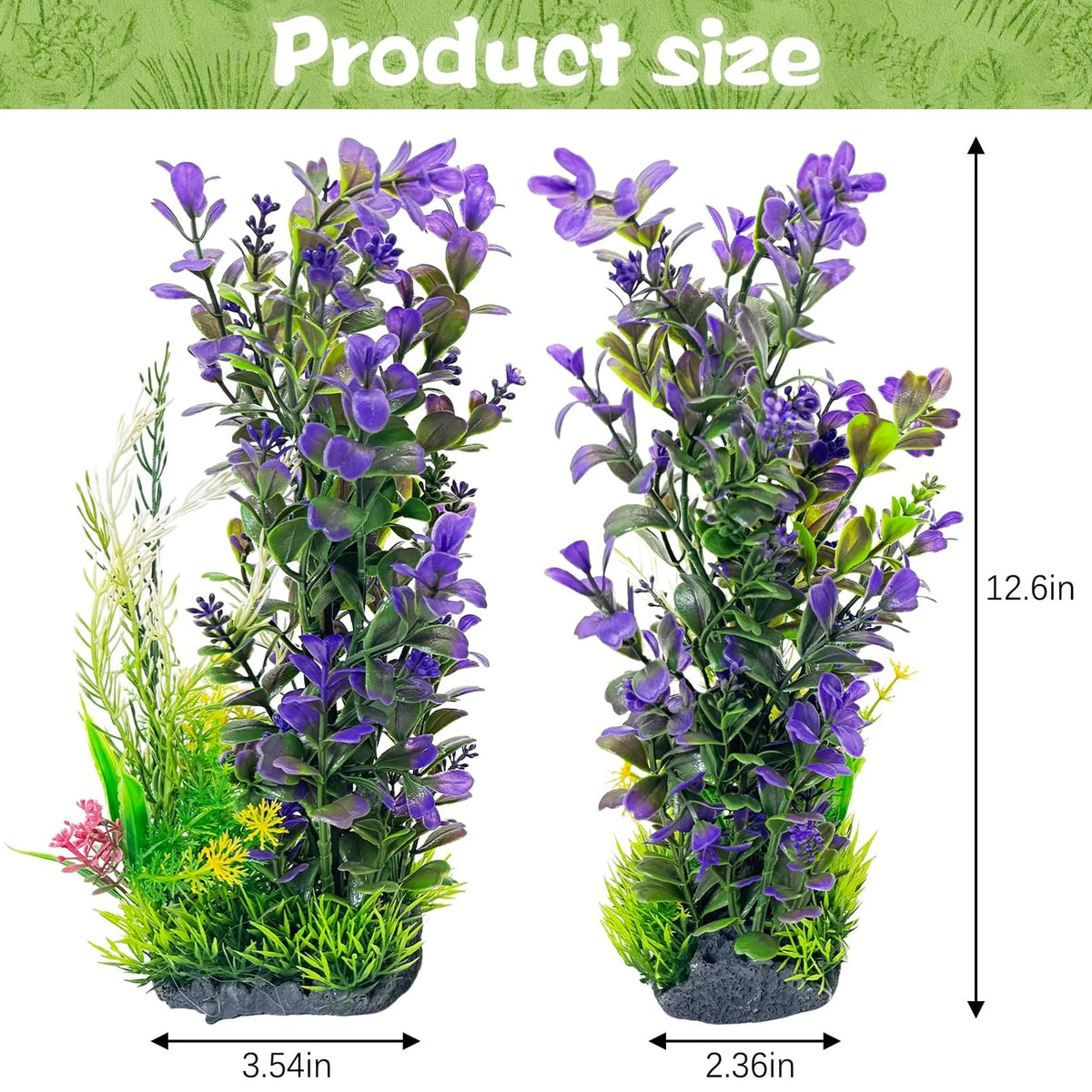 2Pcs Plastic Aquarium Plants for Fish Tank (12.6 Inch)