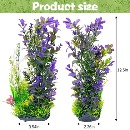 2Pcs Plastic Aquarium Plants for Fish Tank (12.6 Inch)