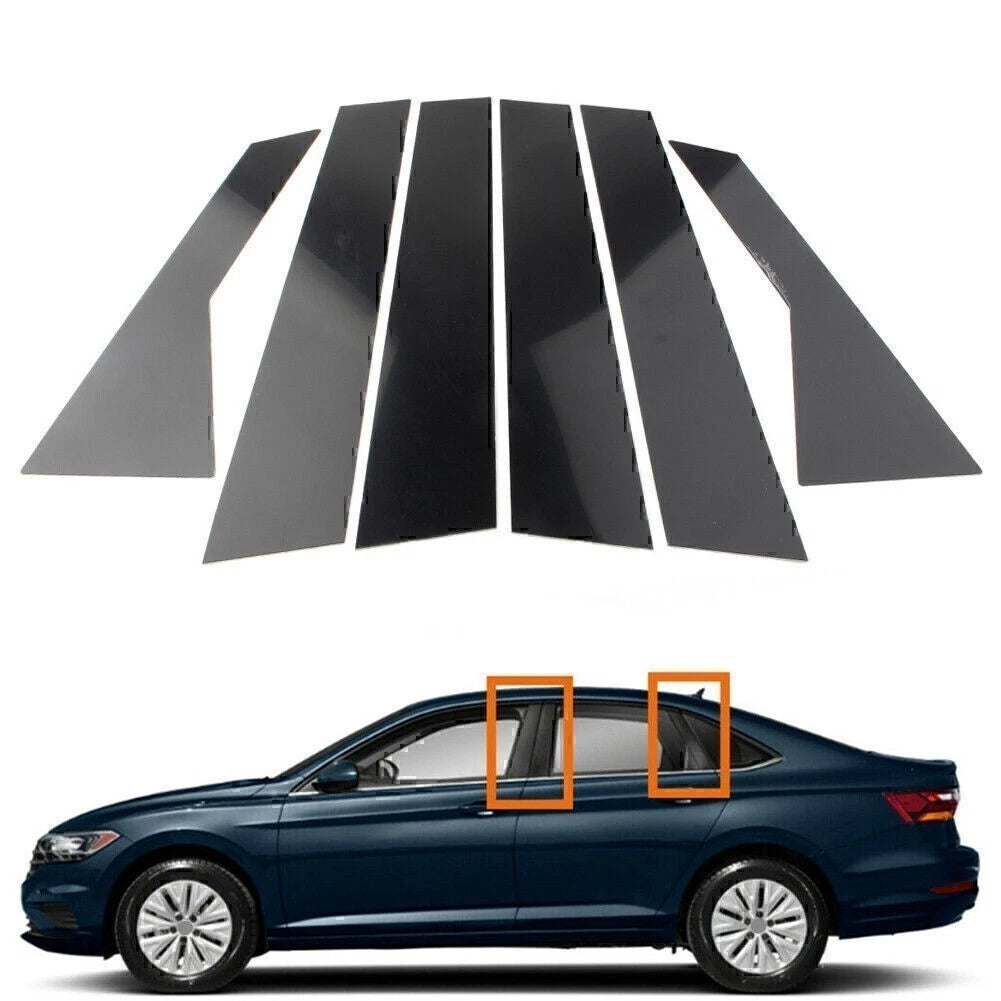 Set of 6 Door Trim Pillar Posts Cover Glossy Black for VW Jetta (2019–2021)