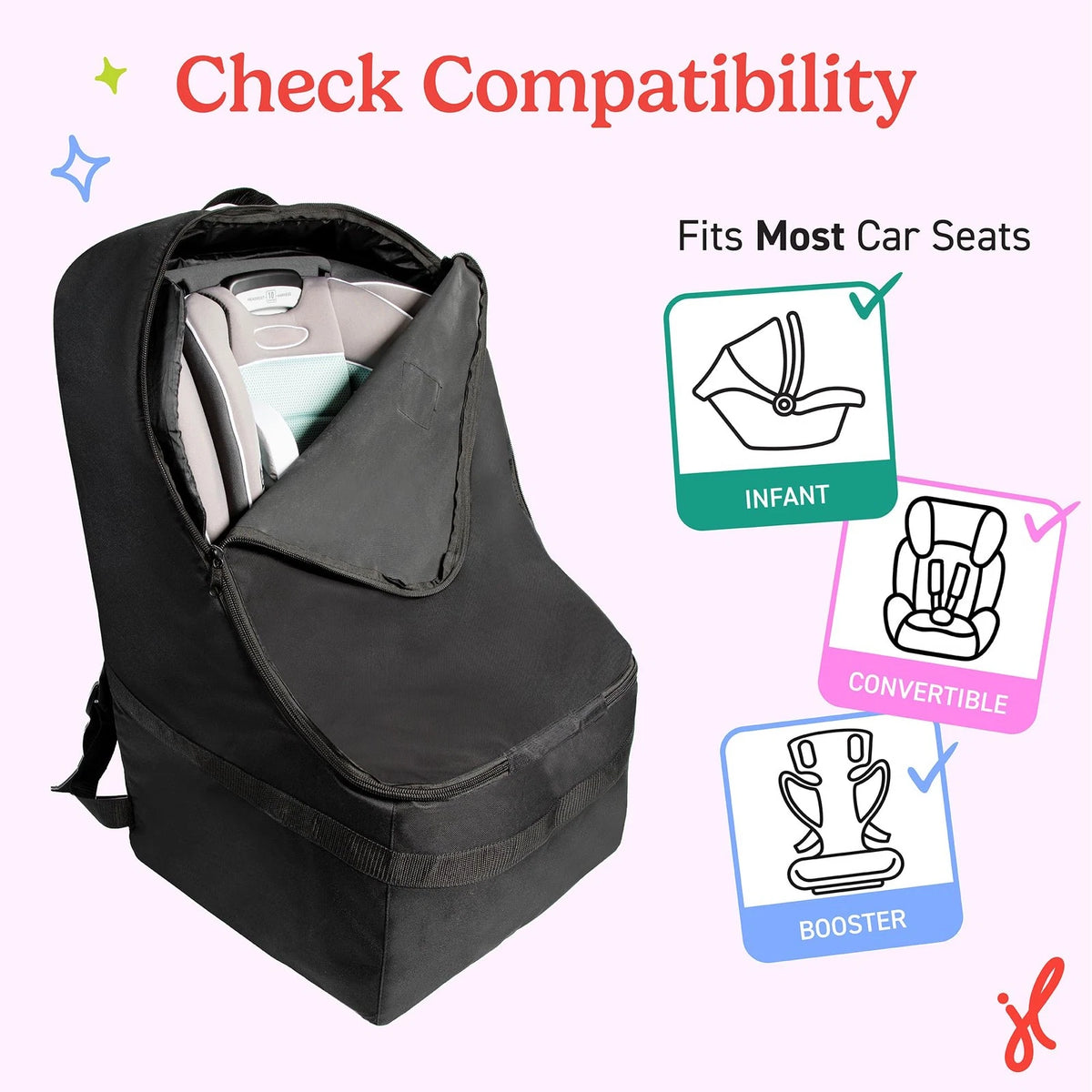 Padded Backpack Car Seat Bag for Travel Ultimate (Black)