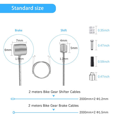 Set of 4 Bike Brake Cable Gear Shifter Wires - Universal Small, Silver