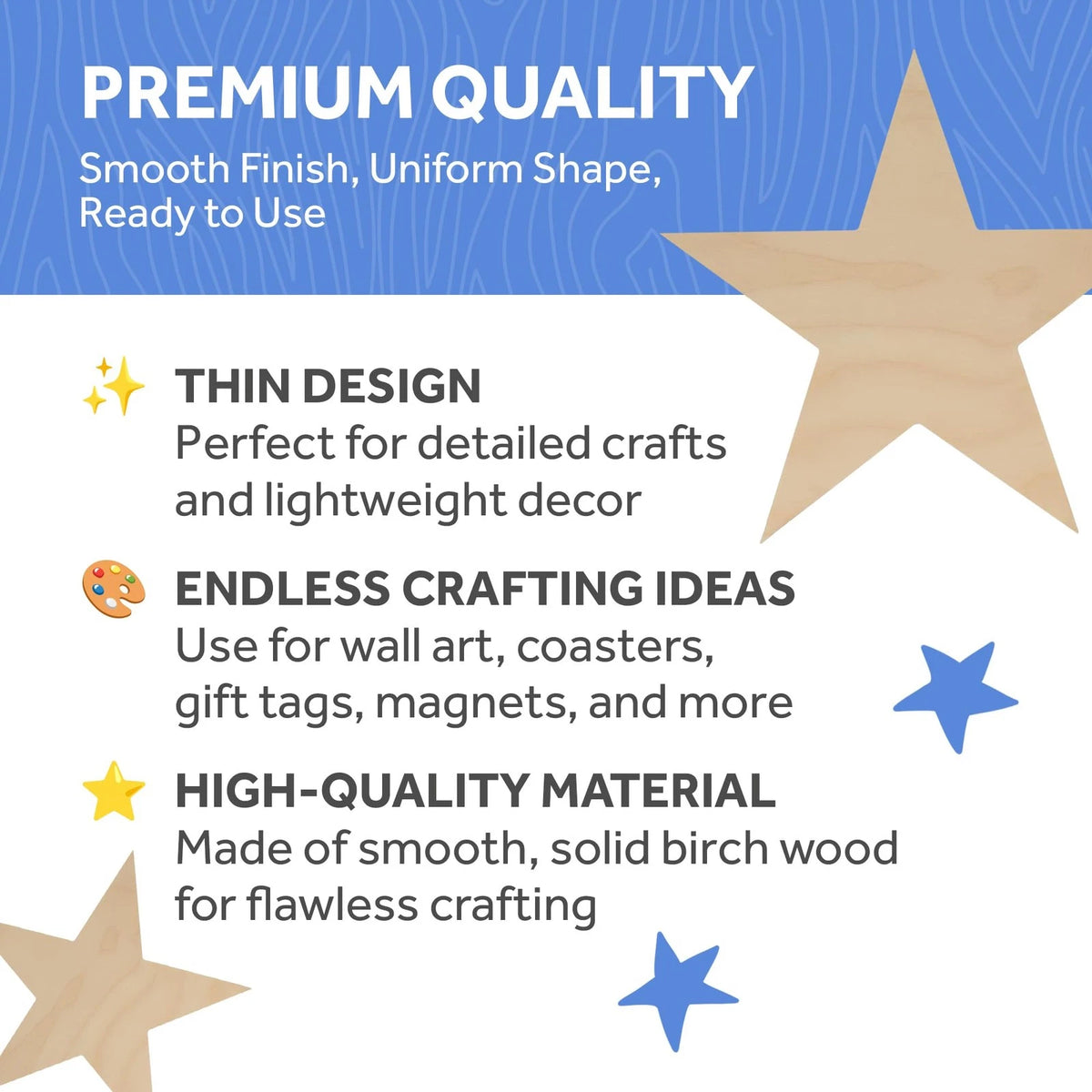 Set of 3 Wooden Star Shapes for Patriotic Decor (10 Inch)