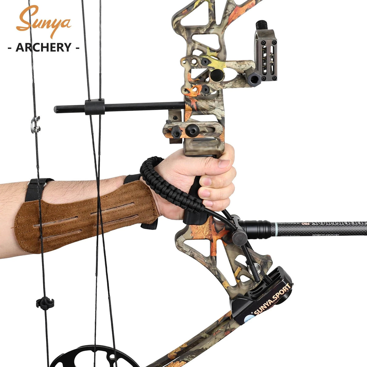 Wrist Sling for Archery Bow - 550 Paracord Strap with Aluminum Mount - Black