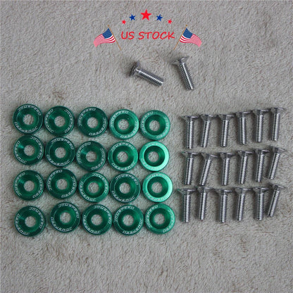 20 pcs Green Billet Aluminum Fender Washer for Universal Fit