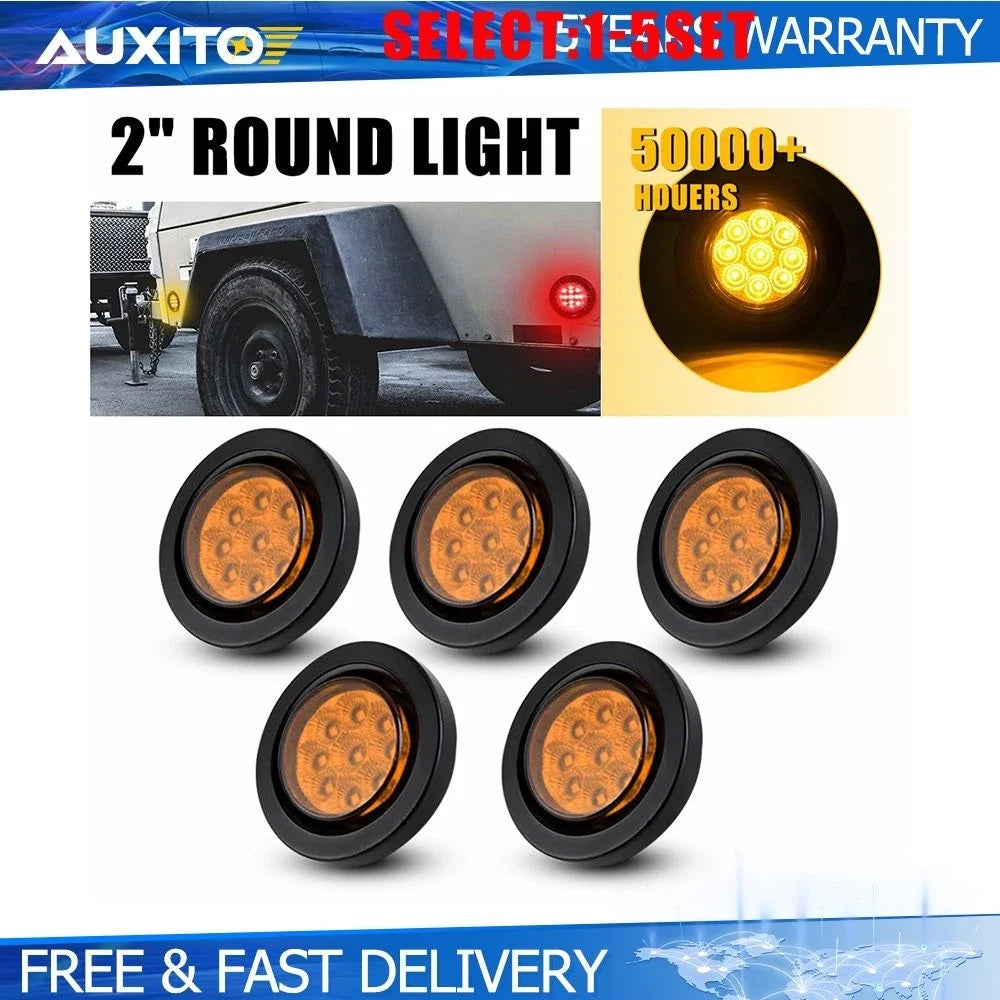 2" Round Amber LED Light for Trailer Side Marker Clearance (5-25X)