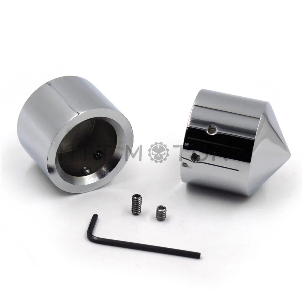 2PCS Chrome Front Axle Nut Cover Cap for Harley Softail Dyna V-Rod Touring (–)