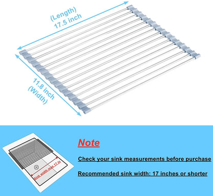 Roll Up Dish Drying Rack for Over The Sink (17.5 x 11.8 in, Gray)
