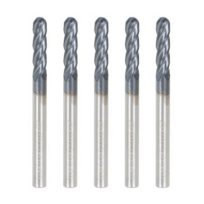 Set of 5 End Mills 1/8" 4 Flute Ball Nose Carbide