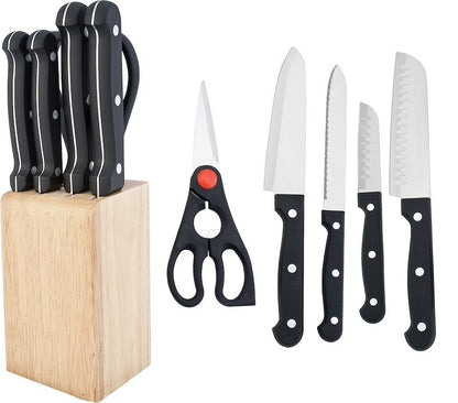 Set of 4 Utica Cutlery Knives & Scissors with Wood Storage Block