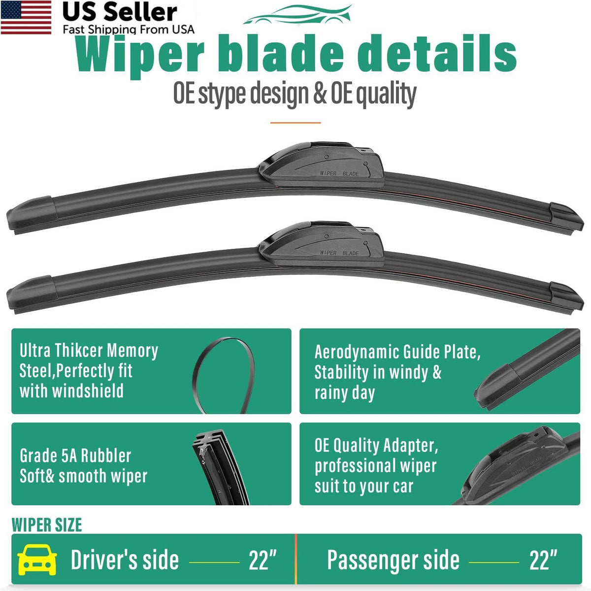 22" 11" Windshield Wiper Blades for Ford