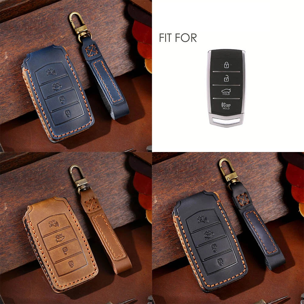 Keyless Leather Remote Car Key Fob Cover Case for Genesis G70 G80 G90 (2021)
