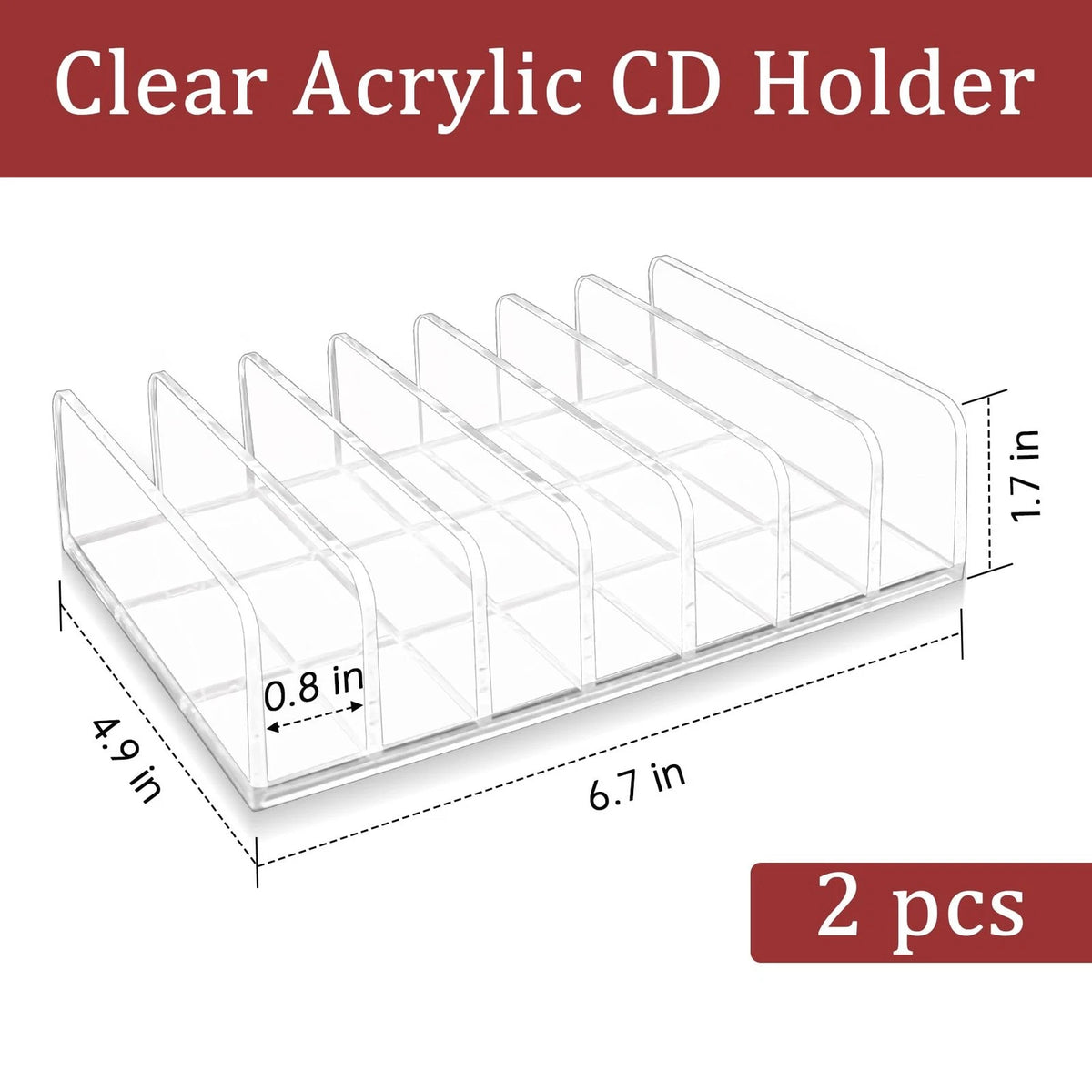 2X Clear Acrylic CD Holders for DVD/CD (6.7 × 5 × 1.6 inches)