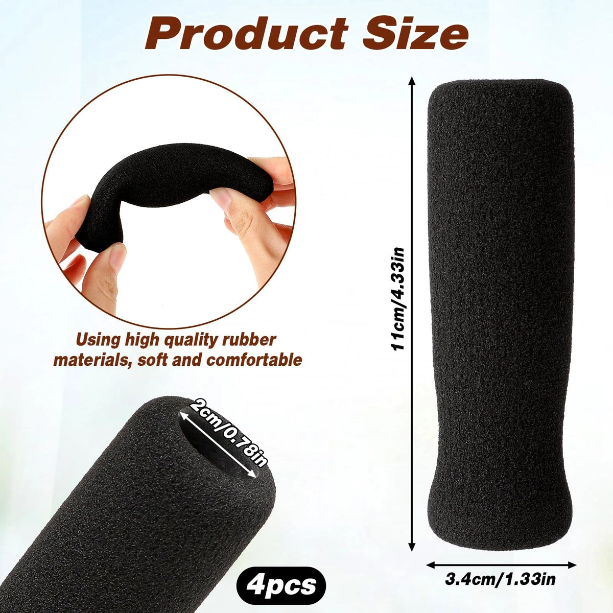 4 Pack Cane Grips for - Black Foam Offset Handle