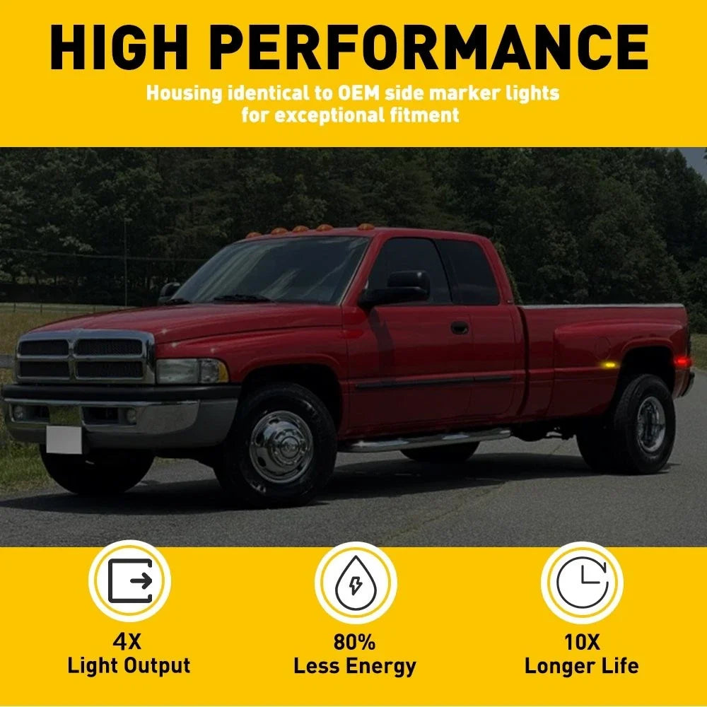 Set of 4 LED Side Marker Lights for Dodge Ram 1500 2500 3500 (1994–2002)