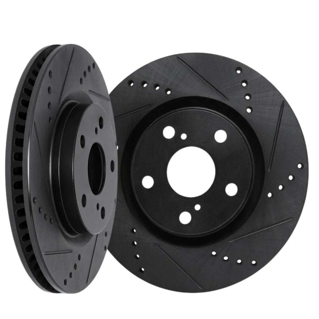 Rotor Set for Mazda CX-5 (2019–2025) ALX-PAU-DF-8002-80017-CLA2 Black Drilled Slotted Vented