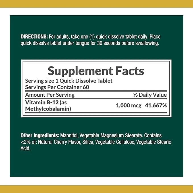 2X Vitamin B-12 Quick Dissolve for Nature's Bounty (60 Count)