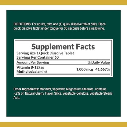 2X Vitamin B-12 Quick Dissolve for Nature's Bounty (60 Count)