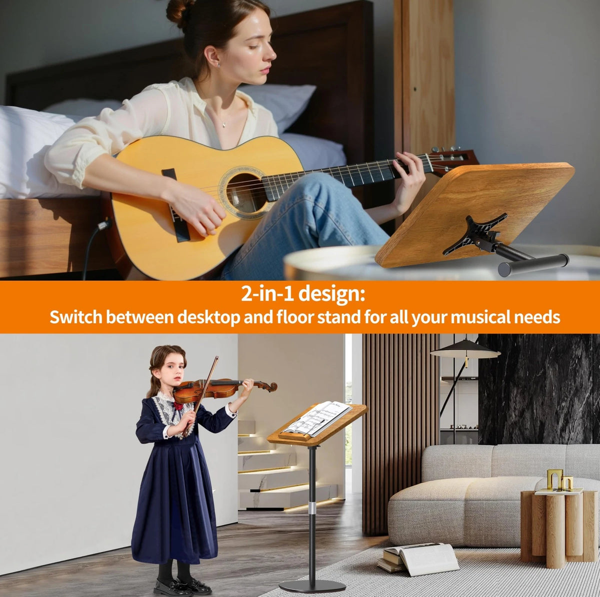 2X Music Stand & Tabletop Stand - Heavy Duty Solid Wood
