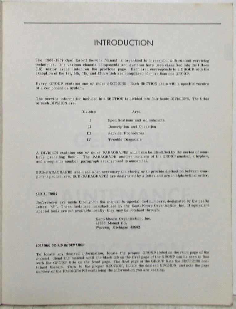Service Shop Repair Manual for Opel Kadett B (1966–1967)