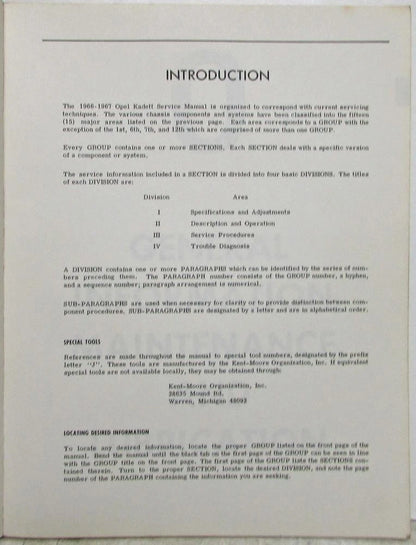 Service Shop Repair Manual for Opel Kadett B (1966–1967)