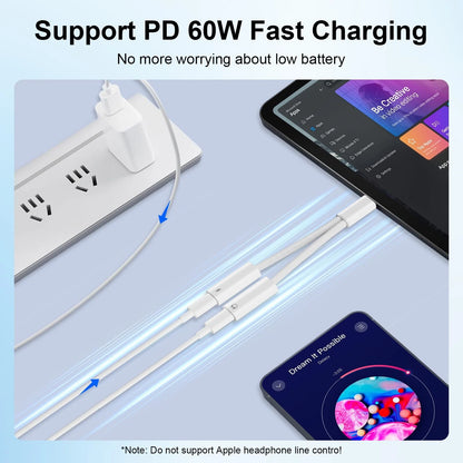USB C Splitter for Dual Charging and Headphone Output (1 in 2 Out)