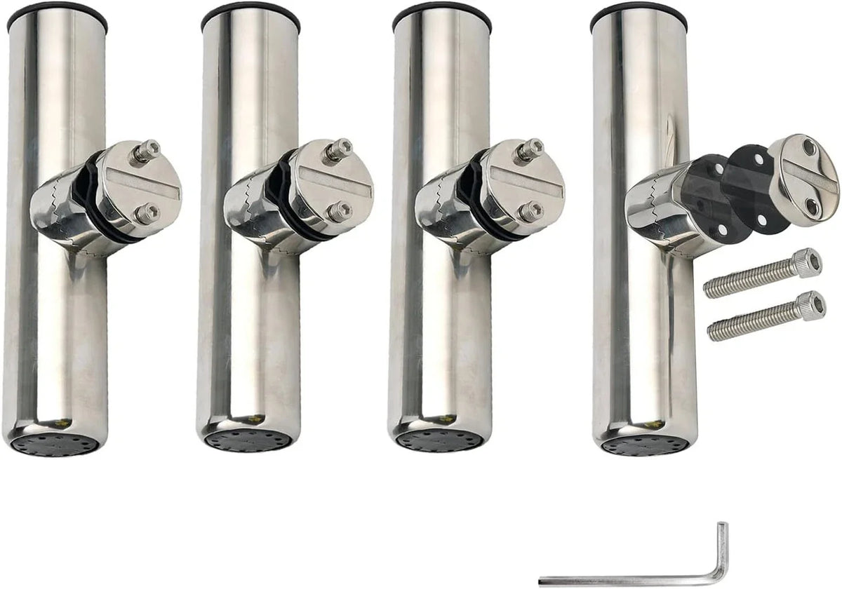 4 Pack Fishing Rod Holders for Clamp on 7/8"-1" Stainless Steel with Rubber Padding