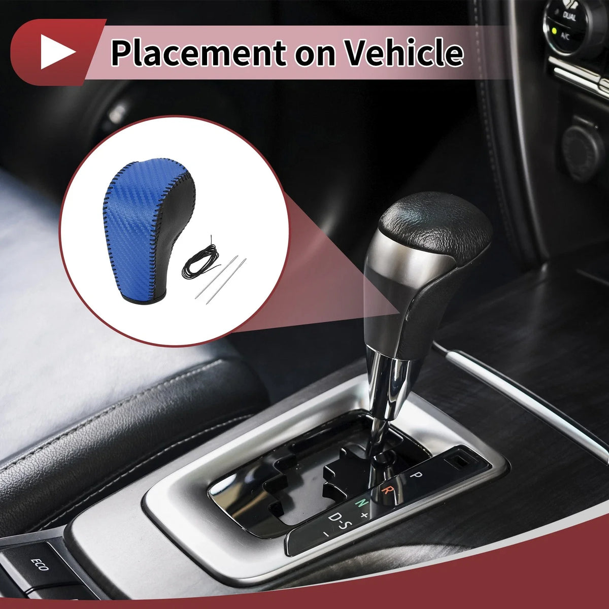 1 Pc Gear Shift Knob Cover for Ford Edge (2011–2014) Blue Faux Leather
