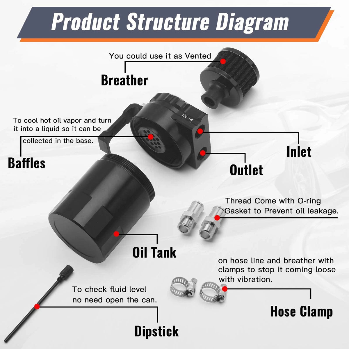 Oil Catch Can Kit for Universal Cars/Trucks (400ml, Black)