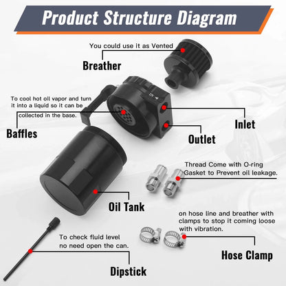 Oil Catch Can Kit for Universal Cars/Trucks (400ml, Black)