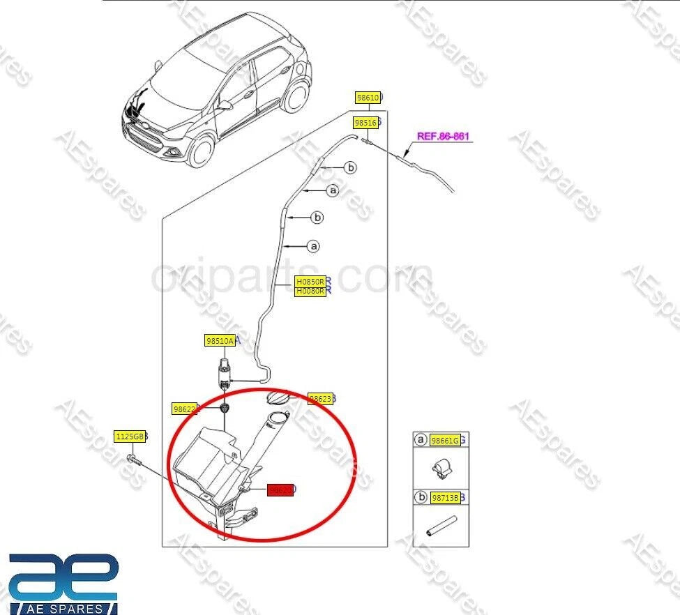 Windshield Washer Reservoir Assembly for Hyundai Grand i10 (2014–2020) 98620B4000