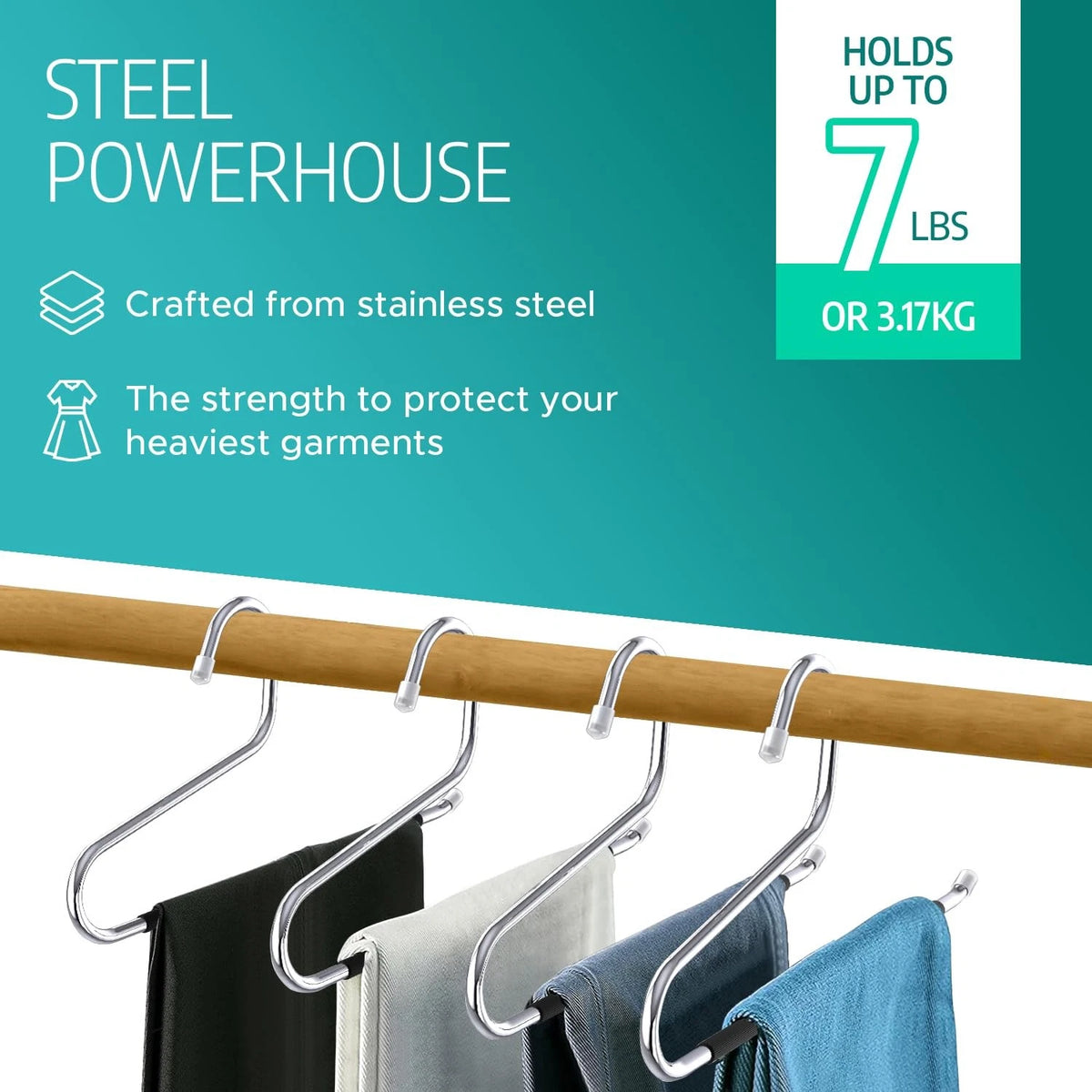 Set of 15 Metal Non-Slip Pants Hangers for Trouser Storage